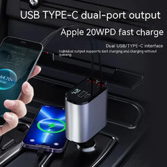 Metal Car Charger 100W Super Fast Charging Car Cigarette Lighter USB-C Adapter