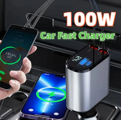 Metal Car Charger 100W Super Fast Charging Car Cigarette Lighter USB-C Adapter